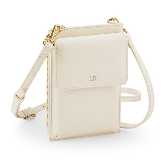 Personalised Mobile Phone Case Wallet 2 in 1 Shoulder Bag, Vegan Leather Bag Crossbody Bag, Women Purse, Gift for Her, Gifts for Mum, 5 Cols