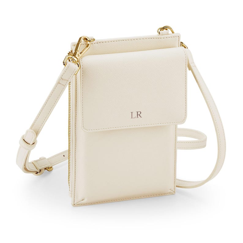 Personalised Mobile Phone Case Wallet 2 in 1 Shoulder Bag, Vegan Leather Bag Crossbody Bag, Women Purse, Gift for Her, Gifts for Mum, 5 Cols image 1