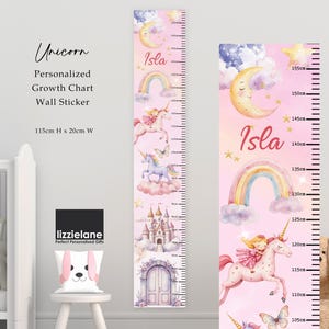 Régua de altura infantil personalizada com tema de princesa, 50 a 155 cm, régua de altura de unicórnio para quarto infantil, presente para bebê recém-nascido, barra de medição
