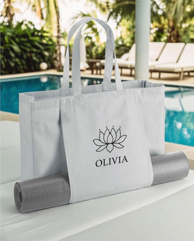 Personalised Yoga Bag with Name, Lotus Design Yoga Tote Bag, Custom Yoga Mat Bag, Organic Pilates & Meditation Bag, Yoga Gift for Her image 6