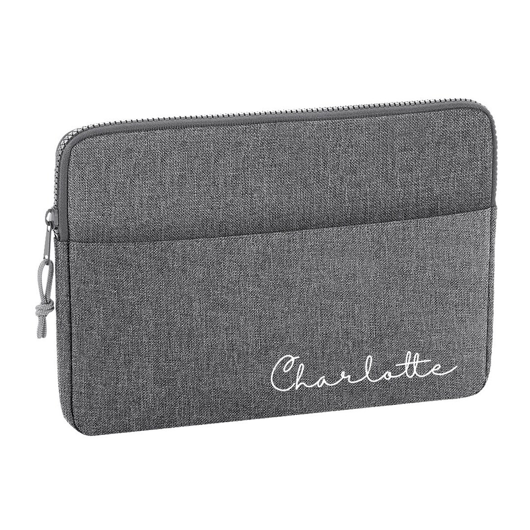 13 Personalised Tablet iPad Organiser With Name, Black Grey Tablet Case