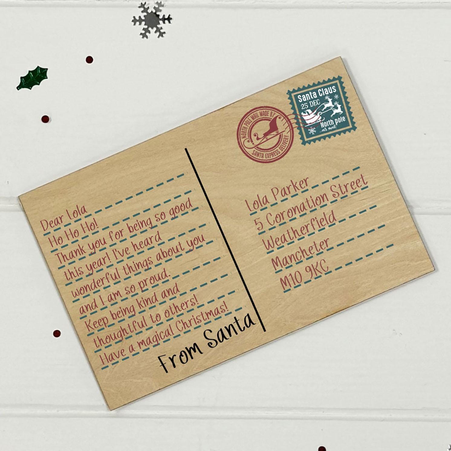 Santa Post Box Note Personalised Letter From Santa, Custom Santa Postcard, Wooden Christmas ...