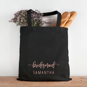 Rose Gold Personalised Tote Bag, Bridesmaid Gift, Maid of Honour Gift, Rose Gold Tote Gag, Personalised Name Tote Bag, Personalised Hen Tote