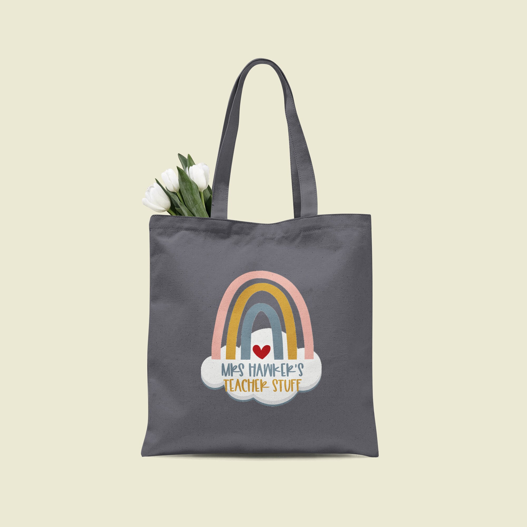 Discover Personalised Teacher Bag, Custom Teacher Tote Bag, Any Name, Rainbow Tote Bag