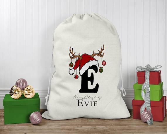 Personalised Santa Sack, Christmas Sack, Personalised Christmas Toy Sack - Name & Initial, Christmas Gift Bag, Xmas Gift Sack in Two Colours