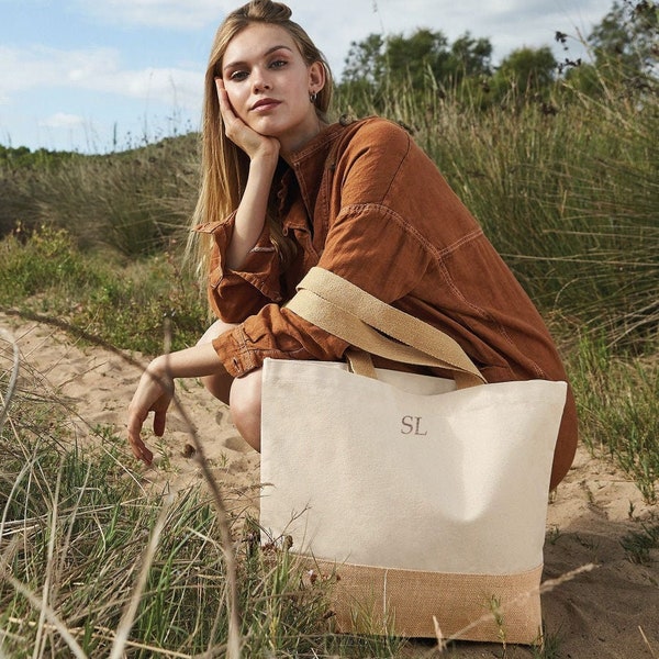 Personalisierte große Einkaufstasche, große Jute-Einkaufstasche, Uni-Tasche, personalisierte Jute-Einkaufstasche, große Buchtasche, individuell bedruckte Tasche, große Tasche Mono