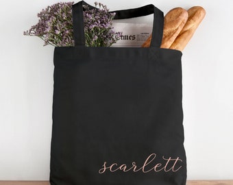 Borsa tote personalizzata in oro rosa, regalo per damigella d'onore, regalo per damigella d'onore, borsa tote in oro rosa, borsa tote con nome personalizzato, borsa tote personalizzata