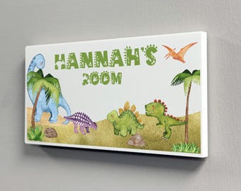 Personalised Dinosaur Door Sign for Kids, Child's Custom Room Name Plaque, Dinosaur Bedroom Decor, Boys and Girls Baby Door Sign for Nursery
