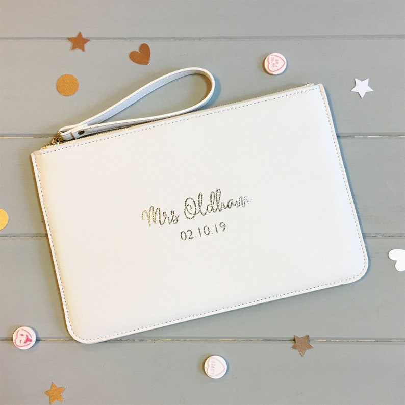 Personalised Bride Clutch Bag, Personalize Bag, Gift for Bride, Custom Clutch Bag for Bridal Party, Hen Party Favor, Wedding Pouch for Bride image 9