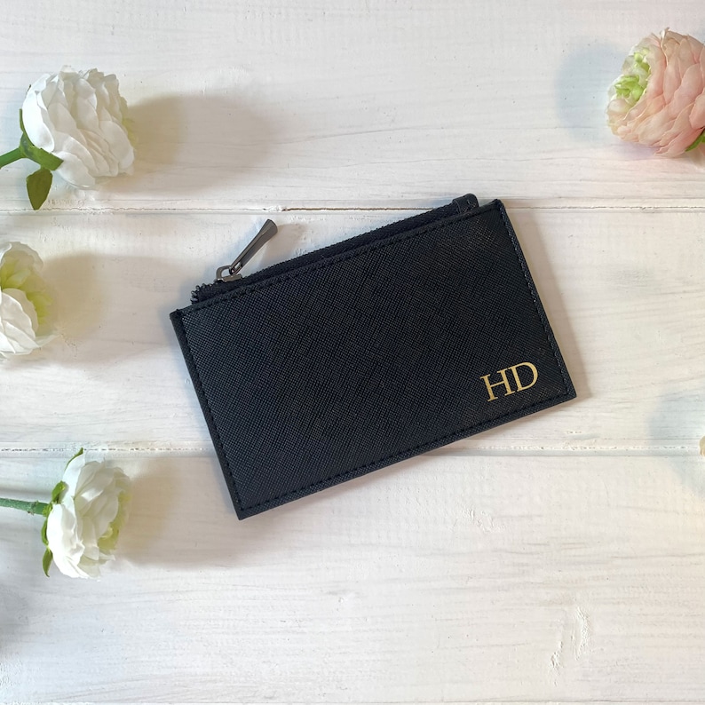 Personalised Card Holder, Monogram purse, Vegan Leather Foil Embossed, coin purse, initial cardholder, personalised purse, gift for her