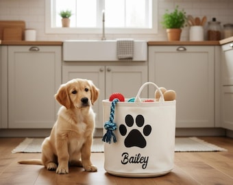 Coffre à jouets sur mesure pour chien, Panier de rangement personnalisé pour animal de compagnie, Panier de jouets pour chien, Cadeau chien, Articles de maison pour animal de compagnie, Cadeau nouveau chiot, Rangement de jouets pour chien