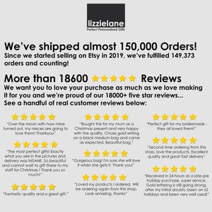 May include: A screenshot of a website with a testimonial section featuring customer reviews. The website is for a business that sells personalized gifts. The text on the website says "We've shipped almost 150,000 Orders!" and "More than 18600 Reviews". The reviews are positive and highlight the quality of the products and the excellent customer service.