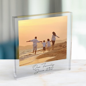 Gepersonaliseerde fotoprint acryl blokplaquette met eigen bericht en gratis cadeauzakje | Cadeau fotoblok | Aangepaste acrylfotolijst
