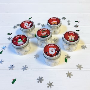 Personalised Christmas Mint Favours, Christmas Elf Mint Tin Table Decoration, Personalised Holiday Table Mints, DIY Xmas Gift Bag Filler