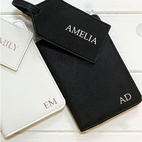 Bridesmaid Gifts Personalised Passport Set, Personalised Passport Holder Set, Initial Passport and Luggage Tag, Bride to Be Passport Holder