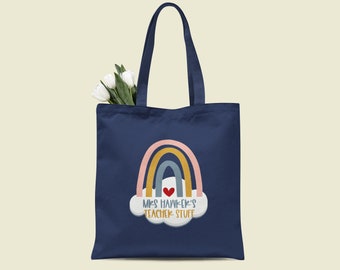 Personalised Teacher Bag, Custom Teacher Tote Bag, Any Name, Rainbow Tote Bag, Teacher Gift, School Leaving Gift for Teacher, Graduation