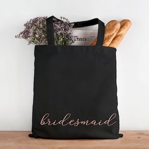 Roségouden gepersonaliseerde draagtas, Maid of Honor cadeau, bruidsmeisje cadeau, roségouden draagtas, gepersonaliseerde naam draagtas, gepersonaliseerde tas afbeelding 5