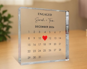 Personalised Engagement Photo Block, Engagement Date Calendar, Engagement Gift, Engagement Keepsake, Engaged Acrylic Photo