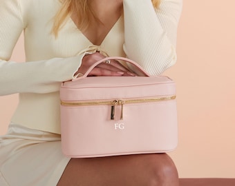 Personalisierte Make-up-Tasche, Monogramm Anfangskosmetiktasche, Kulturtasche, personalisierte Brautjungfer Tasche, Geschenk für sie, Schmuckschatulle, Kosmetiktasche
