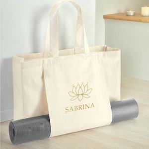 Personalised Yoga Bag with Name, Lotus Design Yoga Tote Bag, Custom Yoga Mat Bag, Organic Pilates & Meditation Bag, Yoga Gift for Her image 11