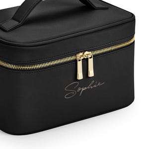 Personalised Vanity Makeup Case, Custom Cosmetic Bag with Name, Toiletry Bag, Bridesmaid Bag, Custom Make Up Bag, Jewellery Box,Faux Leather image 5