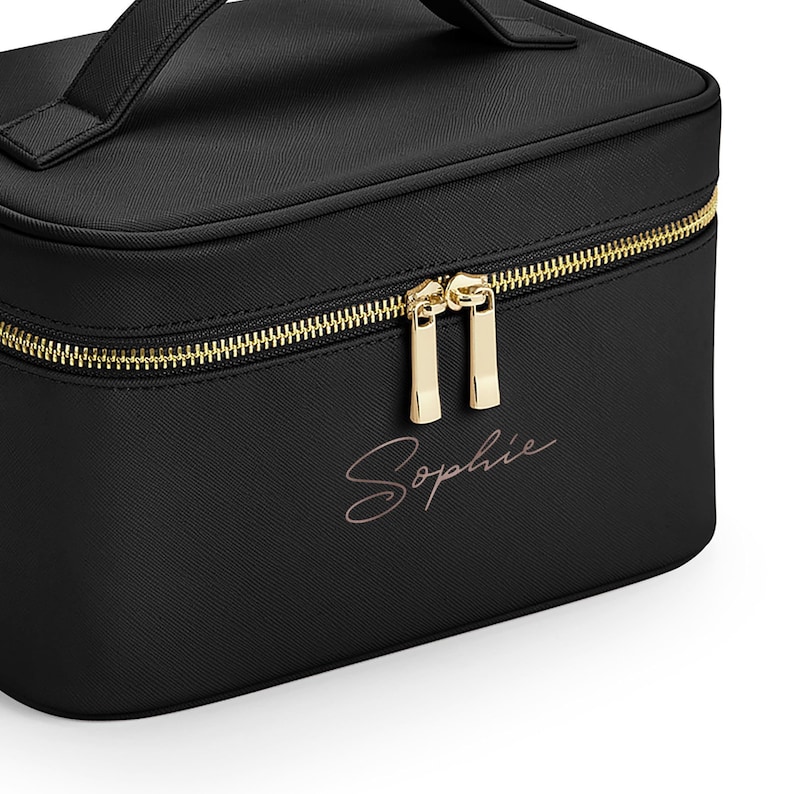 Personalised Vanity Makeup Case, Custom Cosmetic Bag with Name, Toiletry Bag, Bridesmaid Bag, Custom Make Up Bag, Jewellery Box,Faux Leather image 5