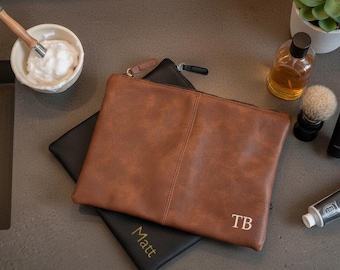 Neceser de piel sintética personalizado para hombre, neceser de viaje, neceser para hombre, regalo para padrinos de boda, neceser de piel vegana con cremallera, neceser.