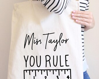 Personalised You Rule Teacher Tote Bag, Custom Name School Bag, Funny Thank You Gift