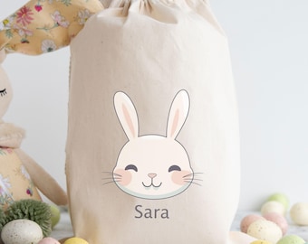 Bolsa de Pascua personalizada con el nombre de los niños, bolsa de conejito de Pascua personalizada, regalo de Pascua, cesta de Pascua de algodón con forma de conejito, bolsa de regalo de Pascua, saco de conejito de Pascua