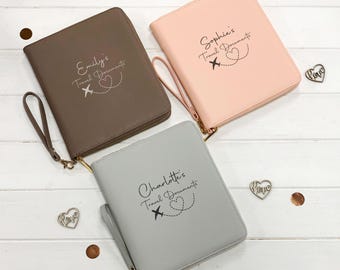 Porta-documentos de viagem familiar, organizador personalizado com nome, carteira de luxo em couro vegano para viagens e reservas de aeroporto.