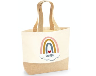 Personalised Large Tote Bag, Large Shopper Bag, Uni Bag, Rainbow Personalised Shopping Bag, Large Book Bag, Custom Printed Bag, Large Bag