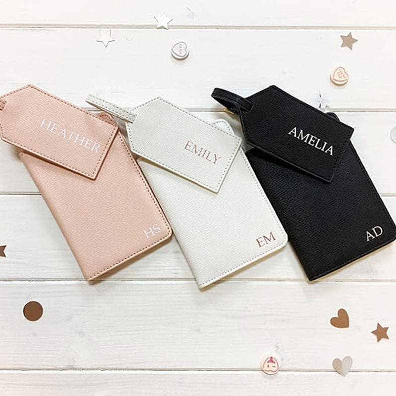 Personalised Passport Holder Set, Initial Passport Holder and Luggage Tag, Personalised Luggage Tag, Bridesmaid Gifts,Bride To Be Passport image 1