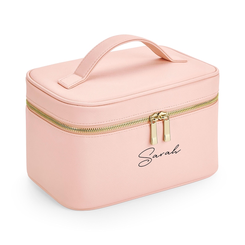 Personalised Vanity Makeup Case, Custom Cosmetic Bag with Name, Toiletry Bag, Bridesmaid Bag, Custom Make Up Bag, Jewellery Box,Faux Leather image 4