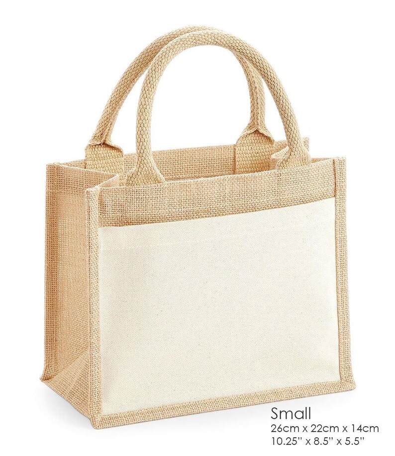 A small beige tote bag with handles and a flap closure.