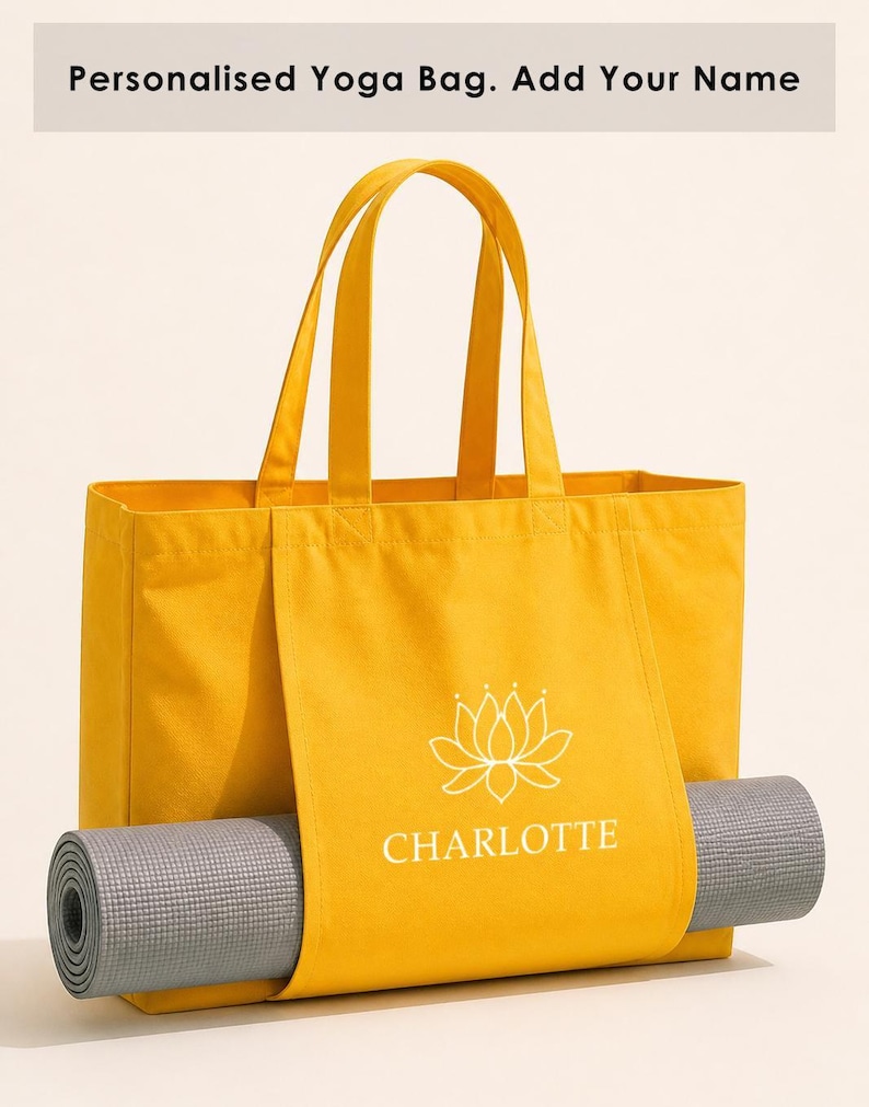 Personalised Yoga Bag with Name, Lotus Design Yoga Tote Bag, Custom Yoga Mat Bag, Organic Pilates & Meditation Bag, Yoga Gift for Her image 10