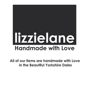 a logo for a company called Lizzielane, which emphasizes the handmade nature of their items and the love that goes into creating them.