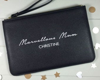 Personalised Gift, Mum Gift, Birthday Gift For Mum, Leather Look Personalised Clutch Bag, Gift For Mother In Law