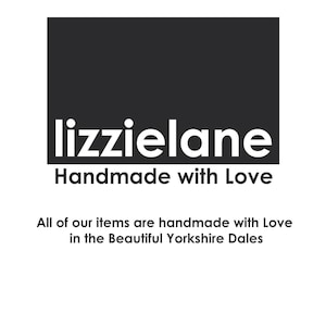 a logo for a company called Lizzielane, which emphasizes the handmade nature of their items and their love for the Yorkshire Dales.