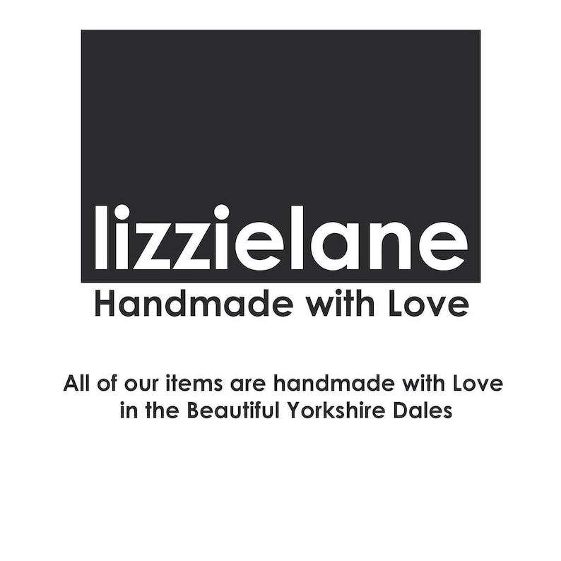 a logo for a company called Lizzielane, which emphasizes the handmade nature of their items and their love for the Yorkshire Dales.