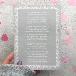 What Life's About Poem, Poem for Best Friend, Thinking of You Karte, Geschenk für Mama, Papa, Opa, Oma, Schwester, Bruder, Schwierige Zeit