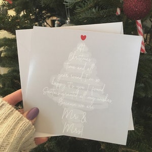 Carte de Noël pour jeunes mariés, Carte de Noël pour femme/mari, M. Mme Noël, Noël nouveau mari/femme, Just Married, Copyright Clare Designs