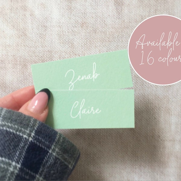 Pastel Name Place Cards; Available in 16 Different Colours; Wedding Guest Name Place Card; Sage, Blush, Grey, Blue, Copyright Clare Designs