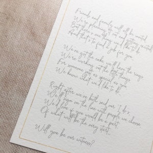 Sarai il nostro testimone? Scarica e stampa la versione, download digitale della poesia di matrimonio, cerimonia, genitore, damigella d'onore, Copyright Clare Designs