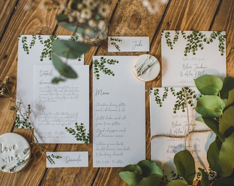 Eucalyptus Wedding Invitation, Rustic Wedding Invitations, Wedding Stationery, Foliage, Minimal, Natural Wedding, Copyright Clare Designs