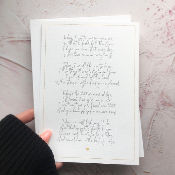 Regalo de boda para la suegra, suegros, novio, novia, día de la boda, me casaré con tu hijo, hija, poema para la familia política, Copyright Clare Designs