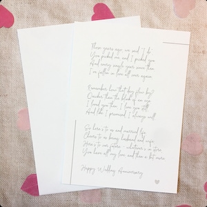 Poesia per anniversario di matrimonio, regalo di auguri per anniversario di matrimonio, mia moglie, mio marito, cotone, pelle, legno, rubino, ferro, copyright Clare Designs