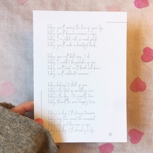 Wedding Day Daughter Gift, Wedding Morning Poem for Daughter, Mother of the Bride Gift, Today is your Wedding Day, Copyright Clare Designs