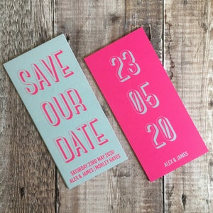 Audaz Save Our Date, Coloridas Invitaciones De Boda, Ideas Alternativas De Boda, Papelería De Bodas Brillantes, Diferentes, Copyright Clare Designs