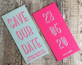 Bold Save Our Date, Colourful Wedding Invitations, Alternative Wedding Ideas, Bright Wedding Stationery, Different, Copyright Clare Designs