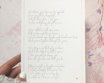 Step-Parent Wedding Gift; Poem to Gift to Step-Parent on Wedding Morning; Step-Mum / Step-Dad Poem, 5x7" Print, Copyright Clare Designs